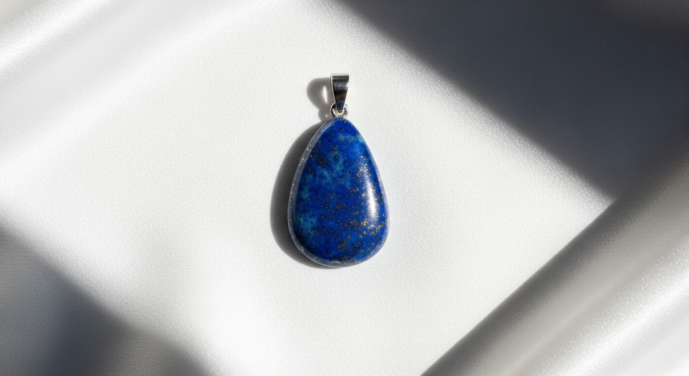 Pendentif lapis lazuli artisanal monté sur argent massif 925 présenté dans écrin Vuillermoz